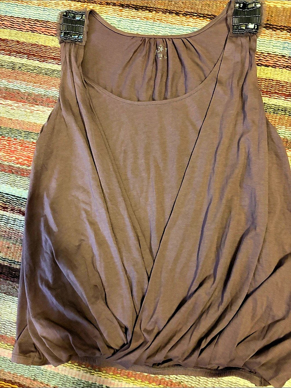 LOFT Embellished Strap Tank in Brown Medium